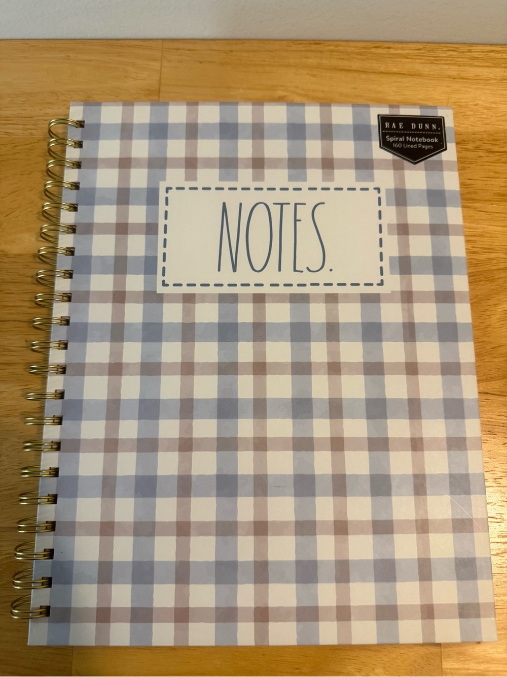 Rae Dunn Blue and Cream Plaid Spiral Notebook - NOTES